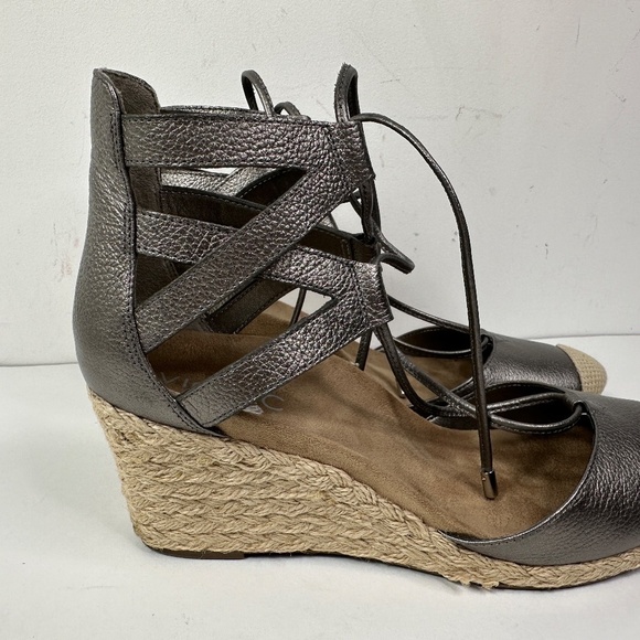 VIONIC Calipso Espadrille Wedge Sandals Women Sz 8 Pewter Metallic Orthotic Shoe - Picture 4 of 12